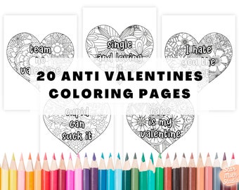 Pagine da colorare anti-San Valentino, fogli da colorare per adulti, cuore Mandala, detti anti-San Valentino, download istantaneo stampabile, lettera americana