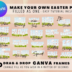 Make Your Own GROOVY EASTER Quotes Sublimation Designs On CANVA, Editable Frames For Canva, Easy Drag and Drop Customizable Frames For Canva