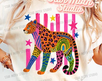 Colorful Maximalist Leopard Png, Summer Vacation Sublimation, Preppy Girls Png File, Neon Art Design