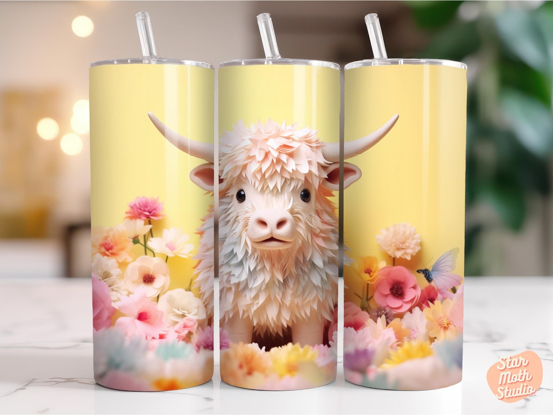 3D Paper Highland Cow 20oz Sublimation Tumbler Designs, Embroidered 9.3 ...