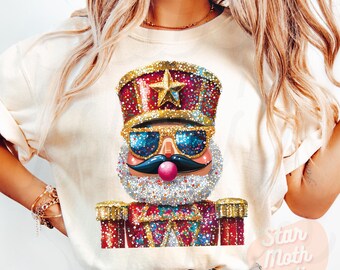 Sparkly Christmas Nutcracker Blowing Bubble Png Christmas Sublimation Digital Design, Retro Glitter Christmas Png, Nutcracker Sunglasses Png