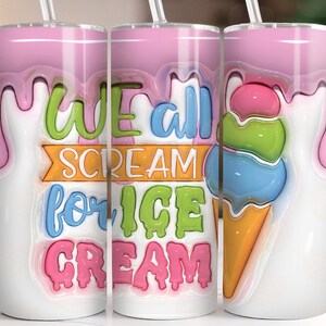 Inflated Tumbler Wrap For Summer PNG 3D Tumbler Design Sublimation Digital Download Cute Bright Colorful Ice Cream 20oz Skinny Tumbler Wrap