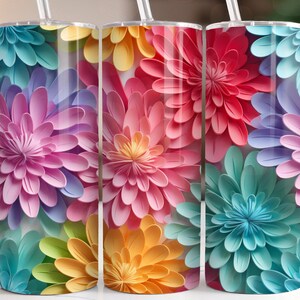 3D Colorful Rainbow Flowers 20oz Skinny Tumbler Sublimation Design Digital Download PNG 3D Floral 20oz Skinny Tumbler Wrap PNG