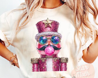 Sparkly Christmas Nutcracker with Bubble PNG: Retro Glitter Sublimation (Digital Design)