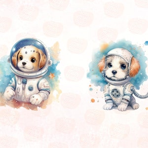 20 PNG Watercolor Adorable Space Astronaut Puppies Clipart Set, Fantasy ...