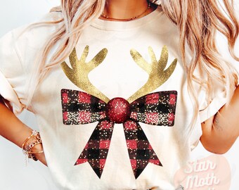 Coquette Christmas Bow Png, Reindeer Bow Png, Rudolf Bow Png, Christmas Sublimation, Christmas Shirt Design, Santa Png, Bow with Antlers Png