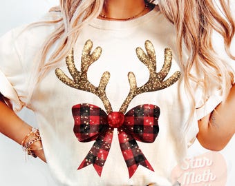 Coquette julrosett png, renrosett png, Rudolf rosett png, julsublimering, julskjortadesign, rutig png, hornrosett png