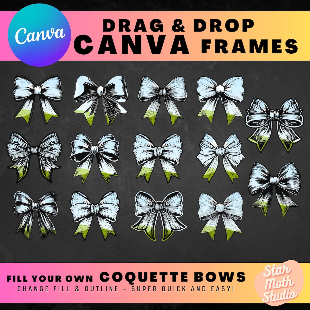 Coquette Bow CANVA FRAMES, Drag and Drop Editable Background Template ...
