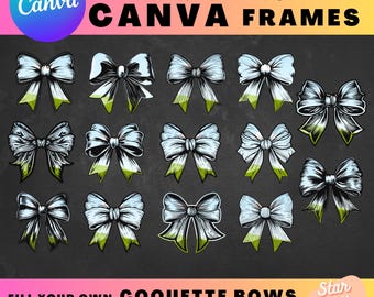 コケット ボウ CANVA フレーム、ドラッグ アンド ドロップで編集可能な背景テンプレート バンドル、メッシー バン ママ ライフ PNG デザイン、昇華ヘア タイ テンプレート