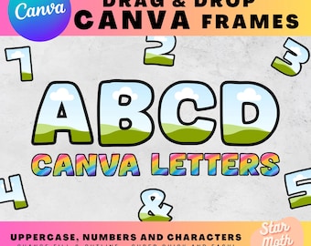 Alfabeto de letras de Canva: complete el suyo, arrastre y suelte, paquete de alfabeto rellenable, fuente editable, cree su propio PNG, diseños de marcos de Canva