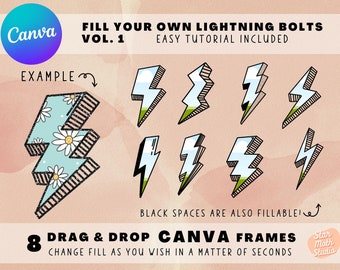 Marcos CANVA: rellene sus propios relámpagos en CANVA con foto y fondo, diseño editable, sublimación digital PNG fácil de arrastrar y soltar