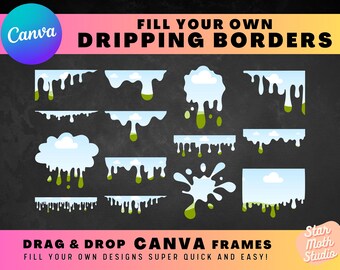 Dripping Border Canva Frames, Drag and Drop Photo Template, Editable Sublimation Design, Dripping Slime, Paint Drips, Design Elements