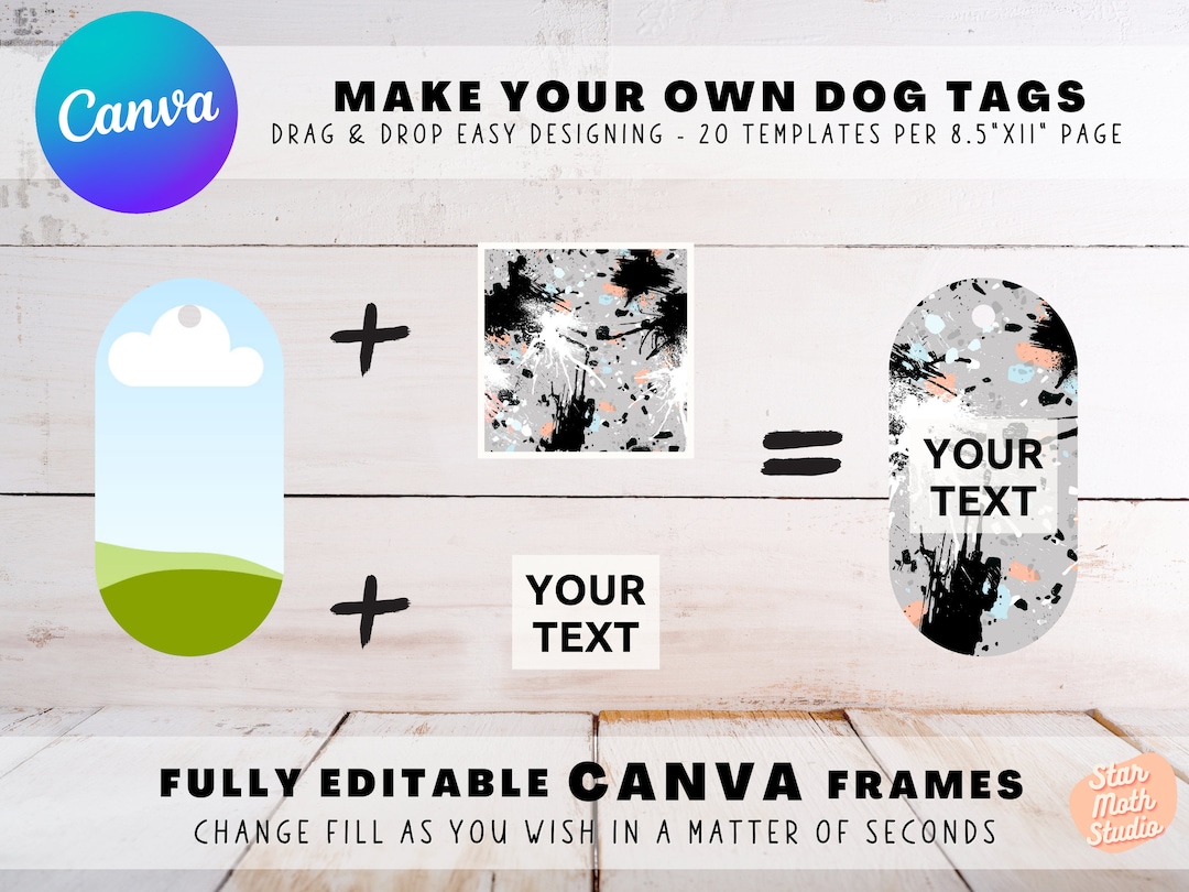 Make Your Own DOG TAGS on CANVA, 20 Editable Canva Element Templates, Customizable Canva Frame