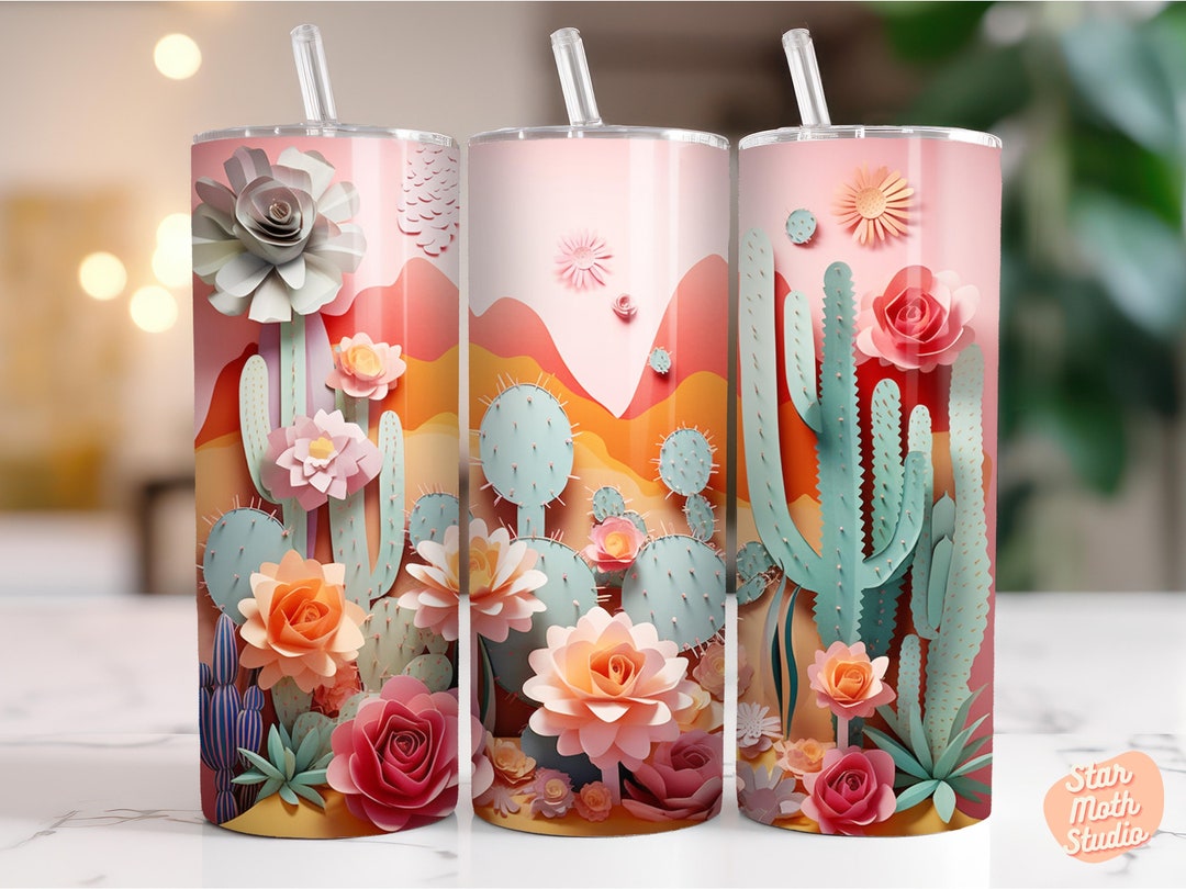 3D Western Desert Cacti 20 Oz Skinny Tumbler Sublimation Design ...