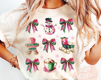 Coquette Christmas PNG: Vintage Holiday Bows, Snowman, Gingerbread (Digital Download)