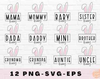 Family Bunny SVG PNG, Mama Bunny Svg, Baby Bunny Svg, Easter Shirt Svg, Easter Gift For Her Svg, Family Shirt Svg, Cut Files Sublimations