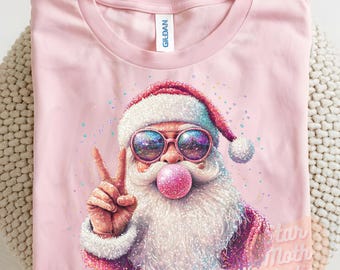 Glitter Santa Christmas Blowing Bubble PNG, Sparkly Retro Christmas PNG, Funny Santa With Sunglasses, Xmas Holiday Sequin Sublimation Design