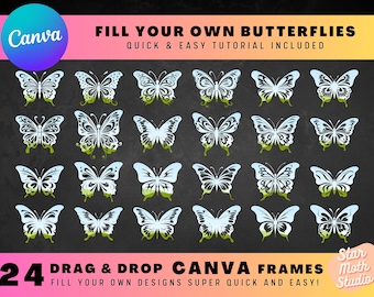Design Your Own Butterfly Designs on Canva With Easy Drag and Drop Editable Canva Frame Template Bundle Create Digital Designs Elements