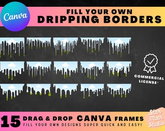 Make Your Own Dripping Borders On CANVA - Canva Frames Bundle, Dripping Paint, Editable Slime Templates, Easy Drag and Drop Masking Template