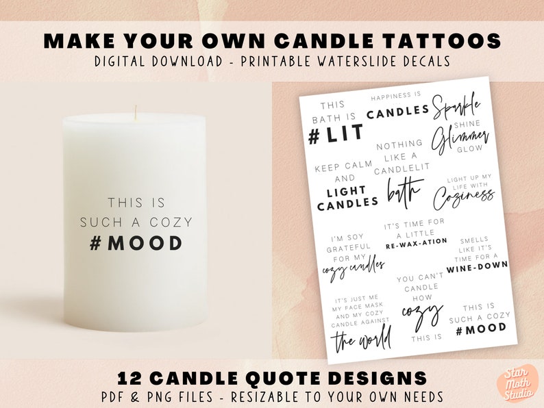 Make Your Own Candle Tattoos Printable PDF PNG Print Files Etsy