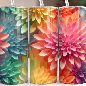 3D Colorful Rainbow Flowers 20oz Skinny Tumbler Sublimation Design Digital Download PNG 3D Floral 20oz Skinny Tumbler Wrap PNG