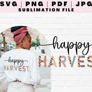 Trendy Half Leopard Happy Harvest SVG, Fall Quote Sublimation Design, Fall Autumn Saying PNG, Autumn Digital Print File, SVG For Cricut