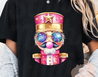 Sparkly Christmas Nutcracker Blowing Bubble Png Christmas Sublimation Digital Design, Retro Glitter Christmas Png, Nutcracker Sunglasses Png
