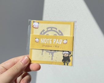 Bloc de notas Trafalgar Law de One piece / Cuadrado de notas / Gamer / Tear away / Escritura / Hecho a mano / Utiles de escritura / Pirates