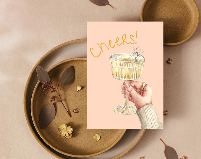 Featured listing image: Watercolor Birthday Cards Set: Funny Cocktail, Cake Designs (Digital Download)