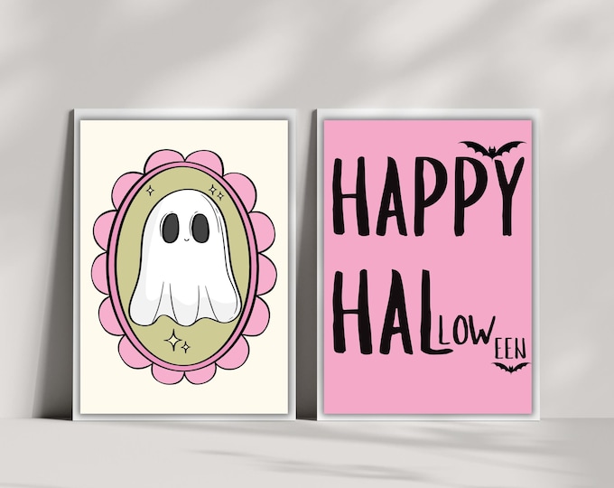 Featured listing image: Pink Ghost Halloween Poster Set: Spooky Kawaii Wall Art (Digital Download)