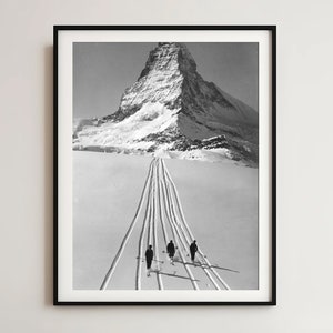 Vintage Ski Photo Print,  Digital Download, Printable Art, Ski Poster, Mountain House Wall Art, Skiier Gift, Alpine Ski Wall Home Decor