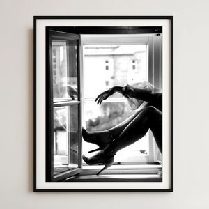 ハイヒールファッションプリント：白黒ウィンドウアート（デジタルダウンロード）