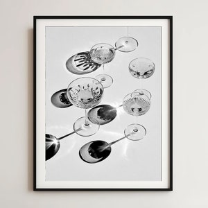 Champagne Glasses Photography Print: Black and White Bar Cart Art (Digital Download)