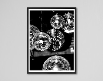 Disco Ball Print: Retro Black and White Photo (Digital Download)