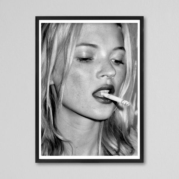 Kate Moss Smoking Poster,  Kate Moss Print, Digital Download, Feminist Poster, Kate Moss Wall Art,  Vintage Photography Print, Fashion Print