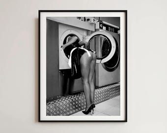 Woman in Washing Machine Art Print: Funny Laundry Room Decor (Digital Download)