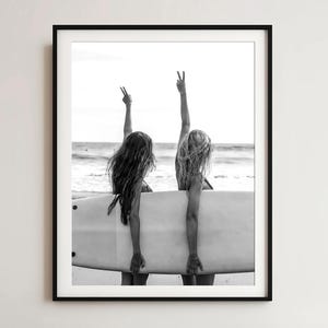 Surfer Girl Poster | Surfboard Wall Art, Black & White Fashion Print, Vintage Photo for Summer Beach House Decor, Digital Download
