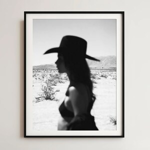 Vintage Desert Cowgirl Western Aesthetic Wall Art Print - Black and White Film Photography