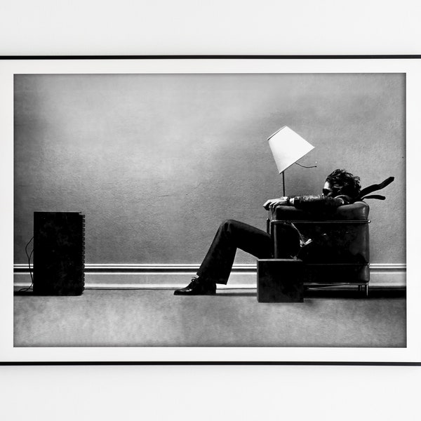 Blown Away Guy Music Art Maxell Ad Black and White Old Retro Vintage Photography Wall Art Poster Canvas Framed Printed Trendy Modern Decor