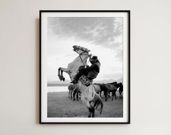 Impresión de vaquero en blanco y negro: Arte del Muro de las Lamentaciones (Descarga digital)
