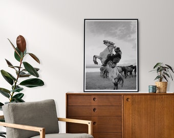 Cowboy Print Art | Black & White Western Decor | Rustic Home Wall Art | Vintage Cowboy Print | Farmhouse Wall Aesthetic
