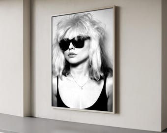 Retro Punk Rock Portrait Printable Wall Art, Black and White Music Photography, 80s New Wave Style, Sunglasses Photo, Download