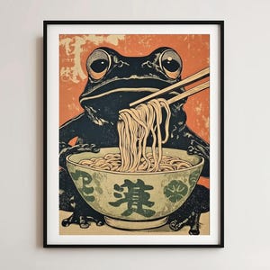 Retro Frog Ramen Print: Quirky Japanese Kitchen Art (Digital Download)