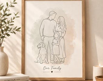 Custom Family Line Drawing From Photo, Personalized Family Portrait, Minimalist Line Art Gift, Custom Digital Portrait