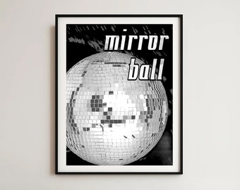 Groovy Mirrorball Print, Retro Disco Ball Wall Art, Folklore Style, Girly Dorm Decor, Swiftie Gift, Digital Download, Boho and Preppy Room