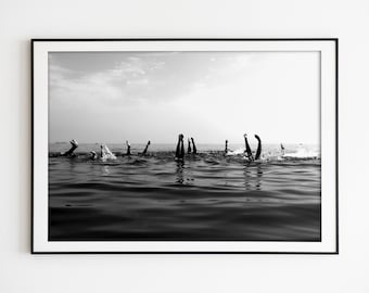 Minimalist Ocean Photography Print: Black and White Swimming Art (Digital Download)