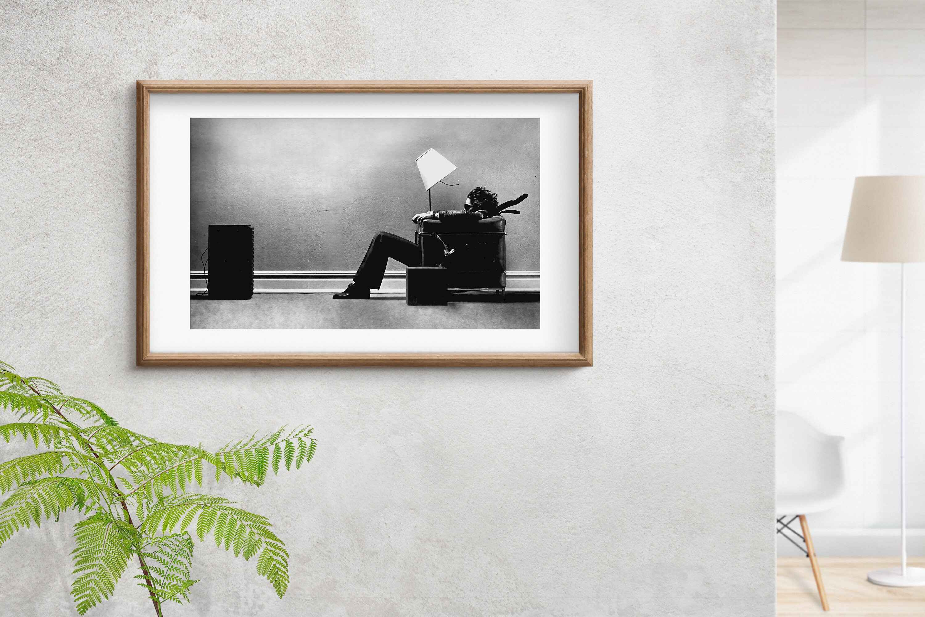 Blown Away Guy Music Art Maxell Ad Black and White Old Retro