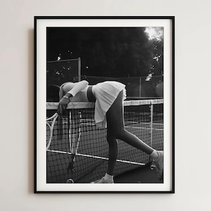 Vintage Women&#39;s Tennis Photo Print: Black & White Sports Art (Digital Download)