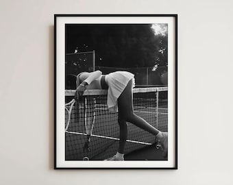 Vintage Women's Tennis Photo Print: Black & White Sports Art (Digital Download)