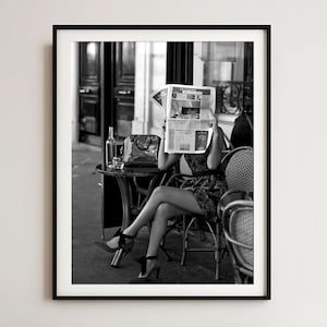 Woman Reading Newspaper Print: Black and White Vintage Wall Art (Digital Download)